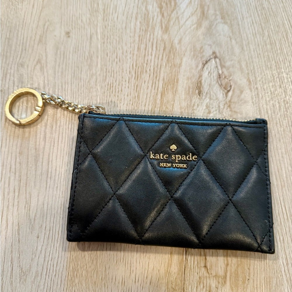 Kate Spade Black Quilted wristlet wallet keychain